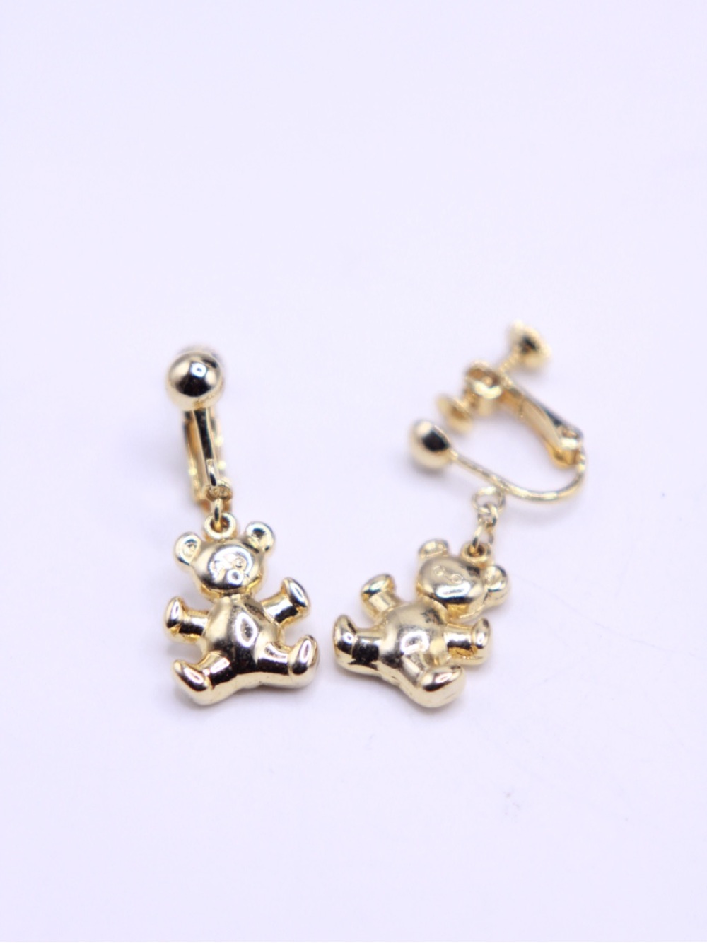 Gold tone Teddy Bear Clip-On Earrings